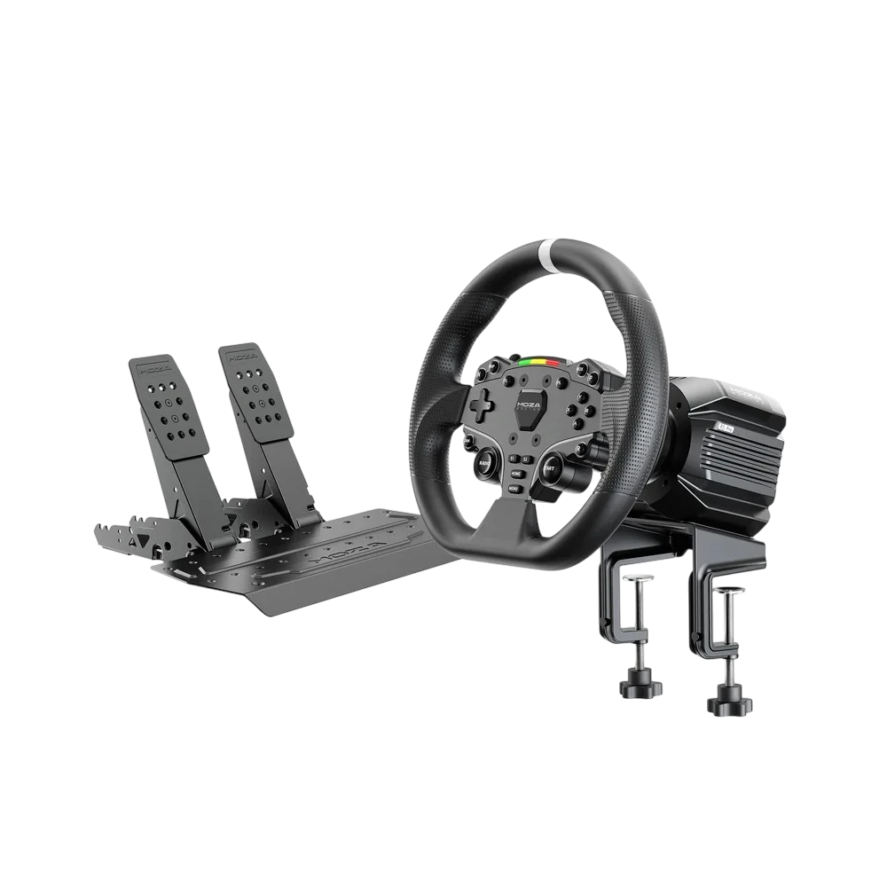 MOZA R5 PRO BUNDLE VOLANTE + BASE DIRECT DRIVE + PEDALES + CLAMP